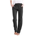 thumbnail image 2 of CEHVOM Women Casual Cotton And Linen Solid Drawstring Elastic Waist Long Straight Pants, 2 of 6