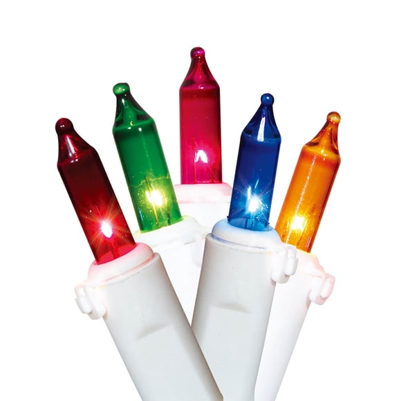 Mini guirlandes de Noël lumineuses dotées de 100 ampoules à incandescence, multicolores, avec fil blanc, de 19,2 pieds, Holiday Time