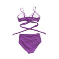 thumbnail image 4 of Faithtur Female Two-Piece Bathing Suit, Solid Color Spaghetti Strap Bikini Tops+ Leopard Print Bikini Panties, S/M/L/XL/XXL, 4 of 7