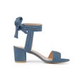 thumbnail image 3 of BLISSFUL STEP Women's Open Toe Ankle Tie Back Block Heels Sandals Haze Blue (Size 9.5), 3 of 7