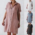 thumbnail image 1 of Gspmoly Robe pour Femmes, Robe Chemise à Boutons pour Femmes Décontractée Ample à Col Rabattu à Manches Courtes avec Poches Robes de Soirée pour Femmes jusqu'à 60 % de Rabais, 1 of 9