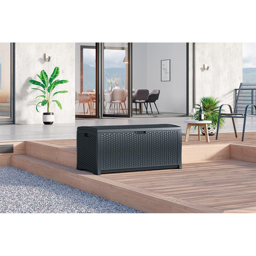 Suncast 73 gallons. Boîte de terrasse en osier en résine - Pour patio ou usage extérieur - Cyberespace