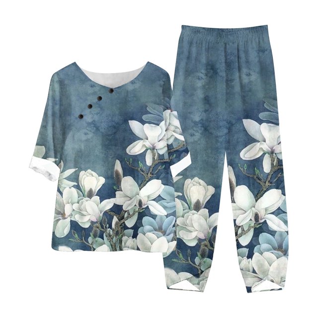 Ensemble Court Deux Pièces pour Femmes Ensemble Estival Imprimé pour Femmes Manches Courtes Demi-Manches Col Rond Haut Court + Pantalon Décontracté Ensemble Tailleur Ensemble Détente Deux Pièces Ensembles Deux Pièces pour Femmes Été