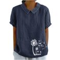 thumbnail image 2 of Jsaierl Chemises en Lin d'Été pour Femmes Imprimé Pissenlit Col à Revers Manches Courtes Blouses Simples Décontractées Polyvalentes, 2 of 4