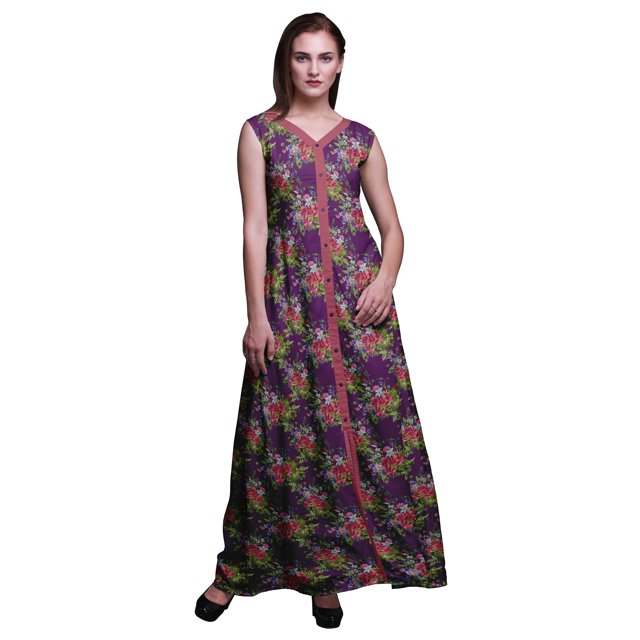 Bimba Robe Longue Florale pour Femme, Fête, Col en V, Fente avant, Sans Manches, Maxi - Xxx-Grand