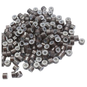 WIFKLSIIPG 500 Pcs Perles pour Cheveux Doublées de Silicone Anneaux Nano Micro-Liens Perles pour Extensions de Cheveux Brun Foncé