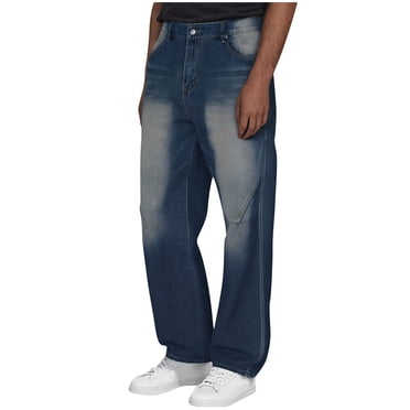 Taqqpue Men's Loose Fit Straight Leg Denim Jeans Baggy Wide Leg Vintage Plain Pants Y2K Hip Hop Streetwear Casual Denim Jeans Trousers