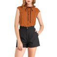 thumbnail image 1 of INSPIRE CHIC Women's Tie Neck Cap Sleeve Button Down Ruffle Summer Shirts, 1 of 6