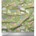 thumbnail image 1 of Soimoi Green polyester Crepe Fabric Heart & Unicorn Kids Decor Fabric Printed Yard 52 Inch Wide, 1 of 3