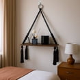 thumbnail image 4 of Fiudx Hand Woven Wall Shelf with Tassels | Hanger & Display | Wood & Cotton Rope | 60X35X18Cm | Includes 1 Shelf, 4 of 6
