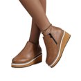 thumbnail image 4 of EGNMCR Bottines pour Femmes Femmes Chaussures Rétro à Semelle Plate Décontractées Grande Taille à Enfiler Chaussures à Double Fermeture Éclair, 4 of 8