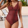 thumbnail image 1 of UPPADA Maillots de Bain Deux Pièces pour Femmes Grande Taille, Col en V, Laçage, Robe de Bain Fluide, Contrôle du Ventre, Maillot de Bain Modeste avec Bas, Bretelles, Dos Nu, Bourgogne, 2TG, 1 of 5