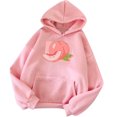 thumbnail image 1 of Pompotops Femmes Mignon Ample Imprimé Fraise Décontracté Manches Longues Hauts à Capuche Poches Chandails en Molleton Chandail, 1 of 3