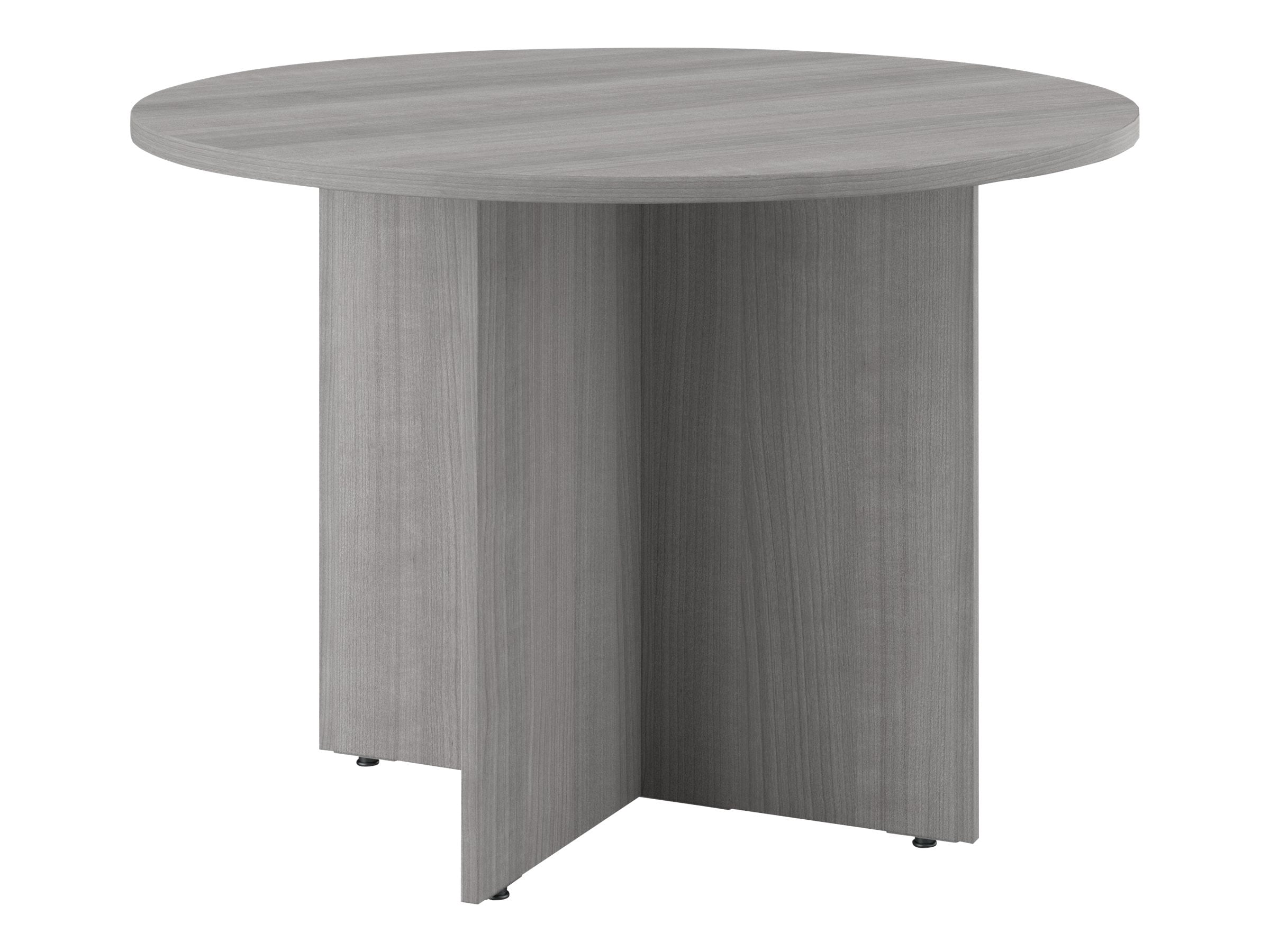 42W Round Conference Table with Wood Base in Platinum Gray - Engineered Wood