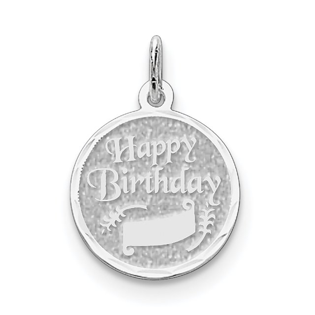 Sterling Silver Rhodium-plated Happy Birthday Disc Charm QC347 (23mm x 16mm)