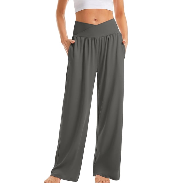 Yuyuzo Womens Plus Size Yoga Pants Belly Control Straight Leg Slacks Solid Color Basic Lounge Wear Trousers