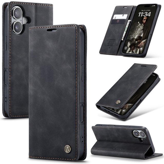 CaseMe Leather for iPhone 17 Case, Flip Wallet Leather Case with Card Holder Magnetic Closure Shockproof Kickstand Protective Phone Cases Cover for iPhone 17,Black,For iPhone 17