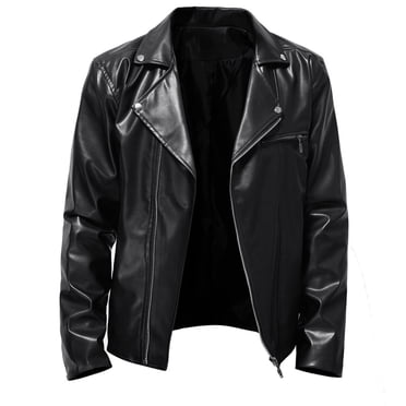 EGNMCR Jackets for Men Men's Winter Long-sleeved Leather Motorcycle Jacket Zipper Coat Long Sleeve Hoodless Faux Leather Outwear & Jackets