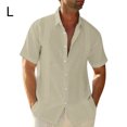 thumbnail image 2 of Wweixi Men's Button Down Shirt Boys Summer Pool Party Beach Walking Solid Color Simple Design Tops Daily Working Clothes Khaki L, 2 of 5
