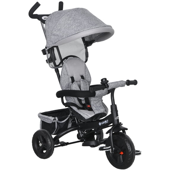Qaba 6 in 1 Toddler Tricycle Stroller with Basket, Canopy, Grey