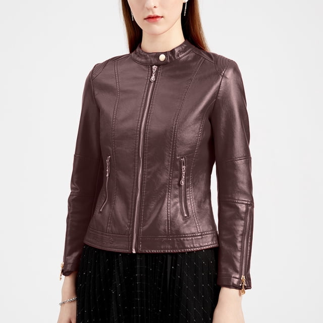 LOVZFMLL Jackets for Women Fashion Zipper Leather Tops With Pocket Short Coat Jacket