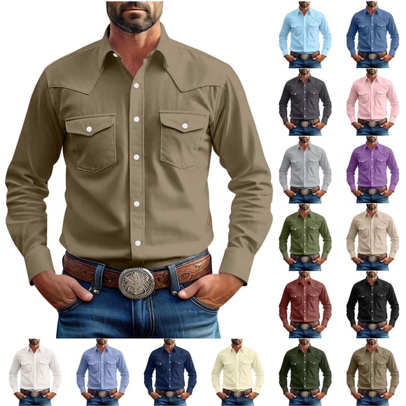 Up to 65% off Horkkom Mens Dress Shirts Long Sleeve Solid Color with Pockets Button Down Shirt Casual Work Dress Shirts 3XL