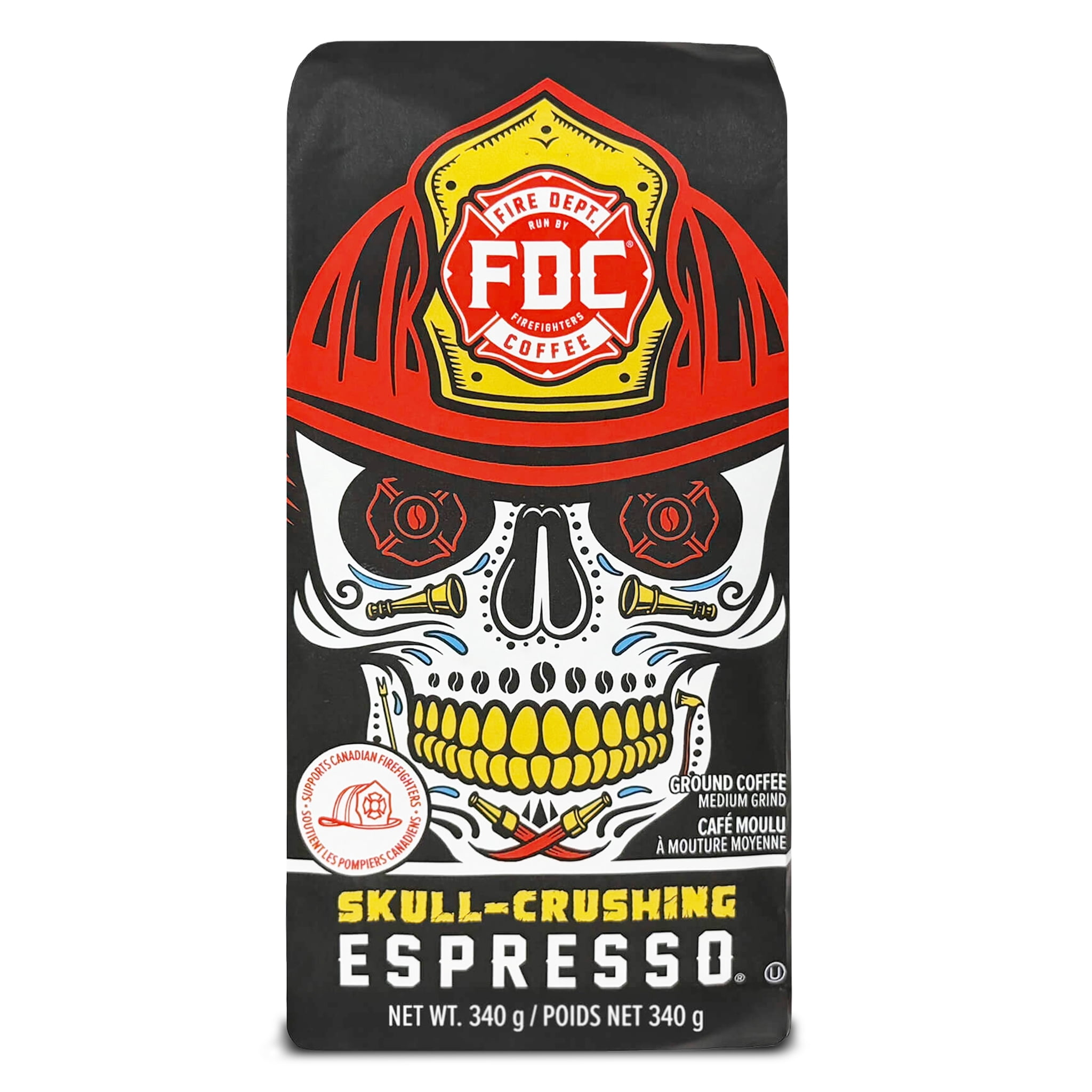 Fire Department Coffee Skull-Crushing Espresso, Dark Roast Premium Ground Coffee, 340g