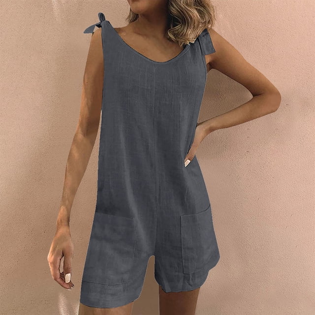 Styesk Shorts pour Femmes Mode Femme Été Uni Poche Décontracté Sans Manches Combinaison à Bretelles
