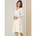 thumbnail image 4 of INSPIRE CHIC Robe Midi à Manches Longues Évasée à Col en V à Imprimé Floral pour Femme, 4 of 6
