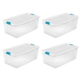 thumbnail image 1 of Sterilite 106 Qt Clear Plastic Stackable Storage Bin w/ White Latch Lid, 4 Pack, 1 of 9