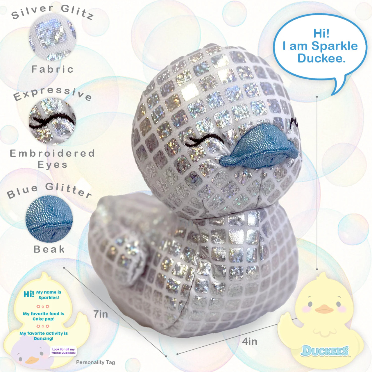 Sparkles Duckee Disco peluches Duckees 7 pouces les plus douces au monde. 12 modèles disponibles.