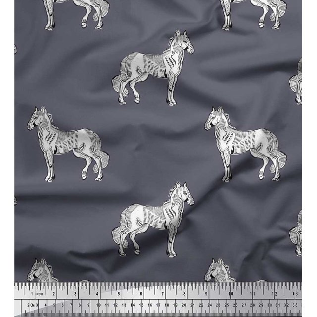 Soimoi Rayon Fabric Horse Block Printed Craft Fabric by The Yard 42 Inch Wide