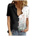 thumbnail image 1 of Birdeem T-Shirt Décontracté pour Femmes à Imprimé, Col Rabattu, Boutonné, Coupe Ample, Manches Courtes, Chandail à Enfiler, Blouse, Hauts, 1 of 4