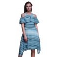 thumbnail image 1 of Bimba Robe Tunique Midi à Épaules Dénudées Imprimé Teinture sur Nœuds Bleu pour Femmes - TP, 1 of 6