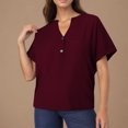 thumbnail image 2 of Yuyuzo Womens Tops Short Sleeve Shirts Button up V Neck T Shirts Solid Color Loose Fitted Blouses, 2 of 6