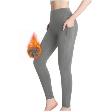 Meichang Women's Fleece Lined Leggings Thermal Warm Winter Tights High Waisted Yoga Pants Cold Weather with Pockets Gray M