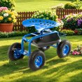 thumbnail image 4 of Gymax Cart Wagon Rolling Work Seat w/ Tool Tray Basket Planting Patio Blue, 4 of 9