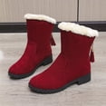 thumbnail image 3 of Bottes de Neige en Suède d'Hiver pour Femmes, Bout Rond Chaud avec Polaire Plate, Tube Moyen à Franges, 3 of 3