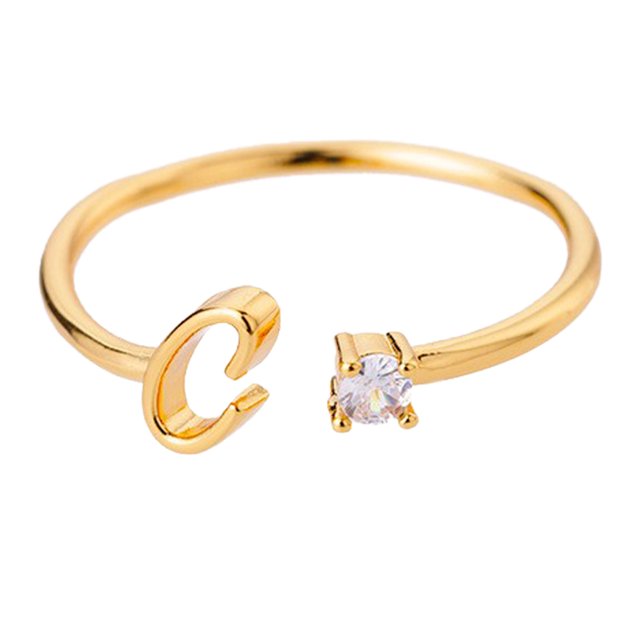 Riforla Gold Personalized Rhinestone 26 Initial Ring Jewelry Personalized Initial Letter Open Ring with Diamond Rhinestone Ring for Women Womens Jewelry C