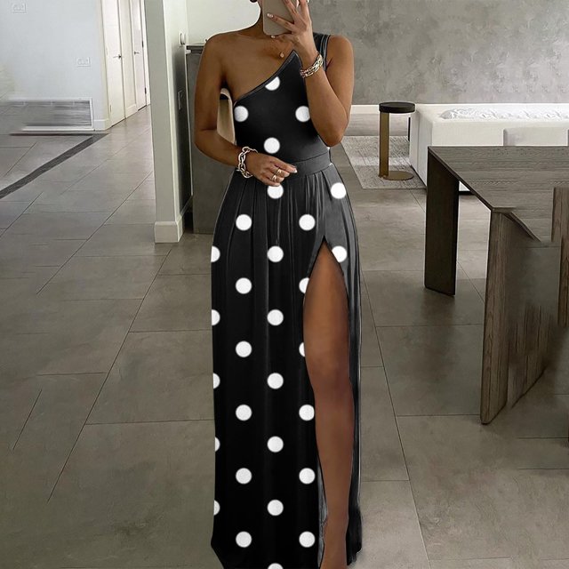 Lenago Blouses Grande Taille pour Femmes Habillées Décontractées Mode Féminine Décontractée Été Sans Manches Imprimé Robe Fendue à une Épaule Robes de Plage d'Été en Liquidation