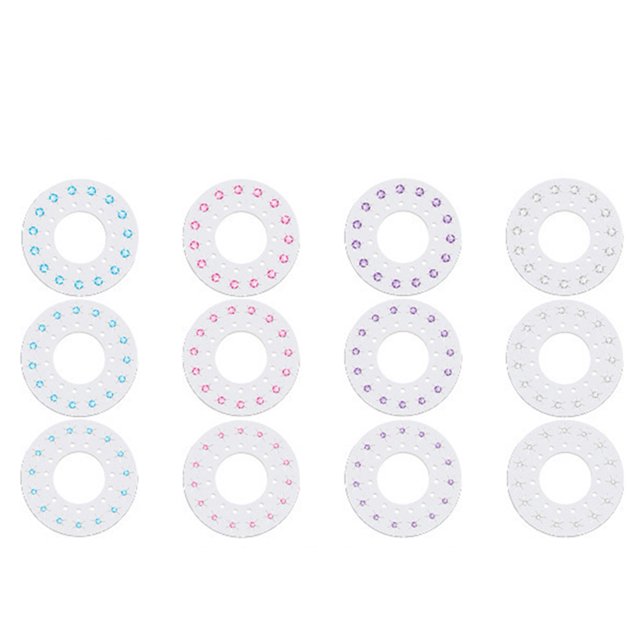 TOPINCN Blinger Styler Kit with 12 glitter discs in blue, pink, purple, and silver, arranged in rows. Each circular disc features embedded glitter accents, ideal for use with the Blinger styling tool to create sparkling hair designs. A fun toy for girls above 6 years old.