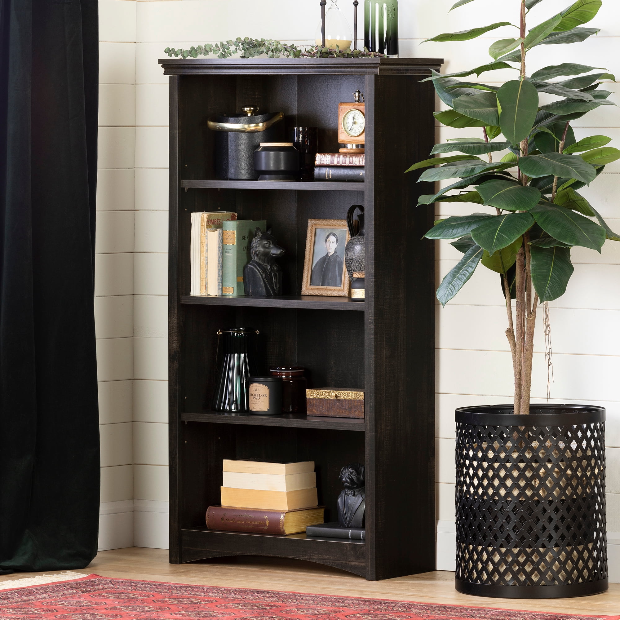 South Shore Gascony 4-Shelf Bookcase, in Rubbed Black
