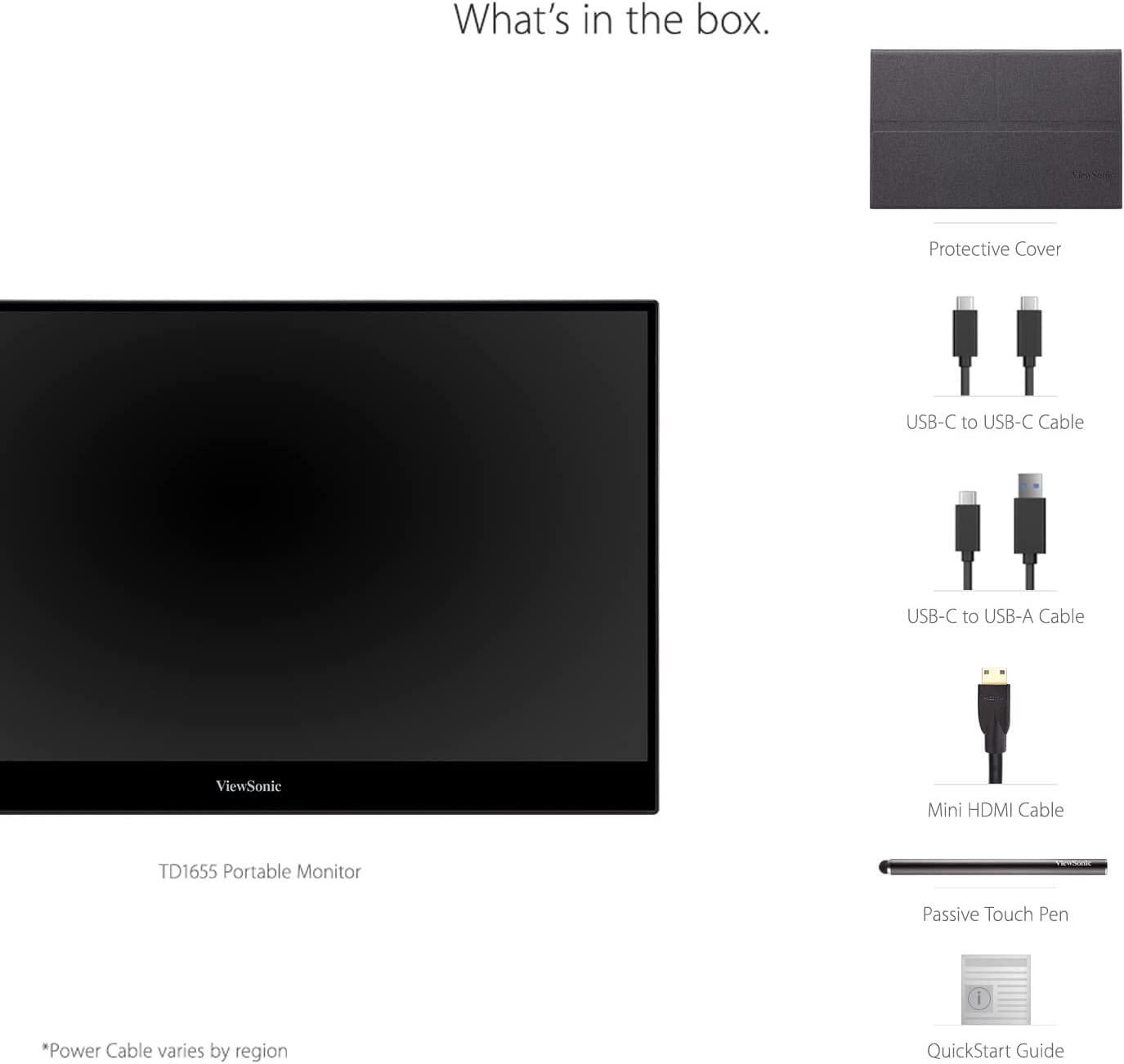 Moniteur ultra portable Viewsonic 15,6 pouces 1080p avec écran tactile, alimentation 2 voies USB C 60 W, protection des yeux, double haut-parleurs, design sans cadre et support intégré avec couvercle