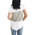 thumbnail image 2 of Nouveau T-Shirt Décontracté à Col Rond pour Femme à Rayures à Blocs de Couleur Triple, 2 of 2