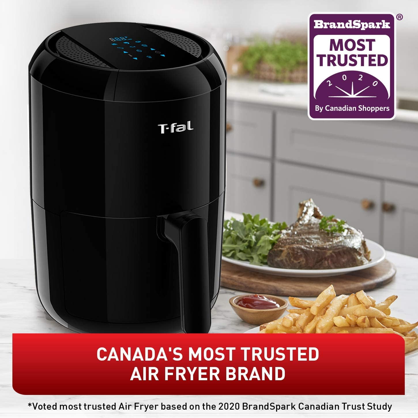 T-Fal EY301850 Easy Fry Compact Duo Precision 1.69Qt/1.6L Air Fryer, Fry, Grill, Roast, Bake, Black