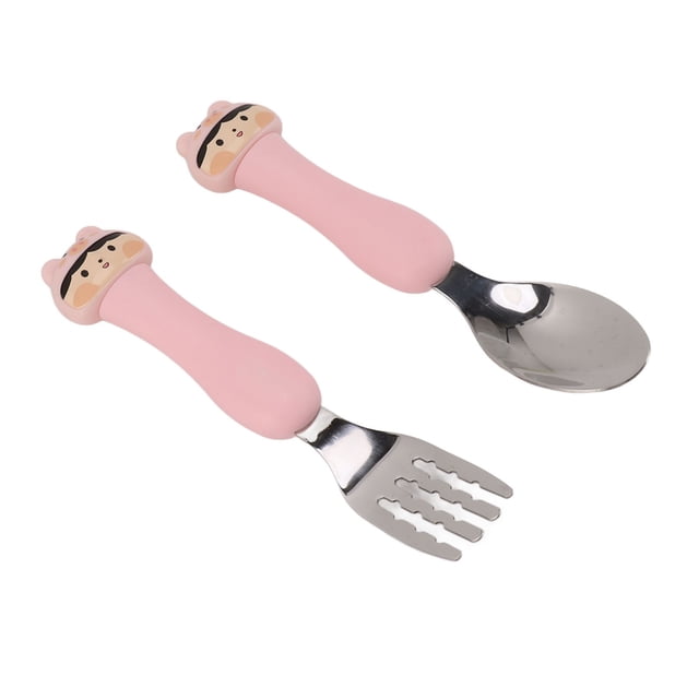 2 Pack Toddler Fork Spoon, Metal Toddler Cutlery Set Cartoon Spoon Tableware Kit Stainless Steel Forks And Spoons Comfortable To Handle Toddler Silverware With Storage Box