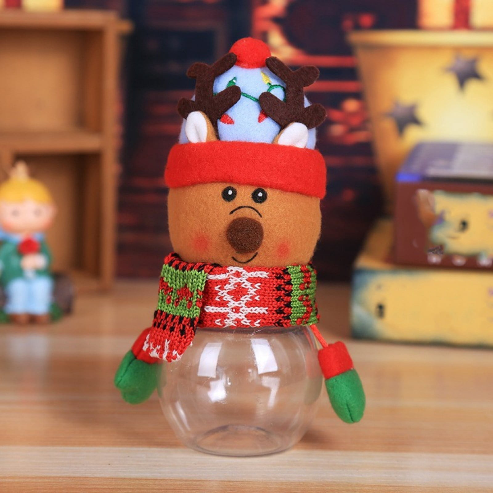 Christmas Decor Food Storage Christmas Candy Jars Santa Snowman Ornament Plastic Candy Cookie Jar Containers Candy Storage Dish Home Decor Container Box Bottle For Children Xmas Holiday