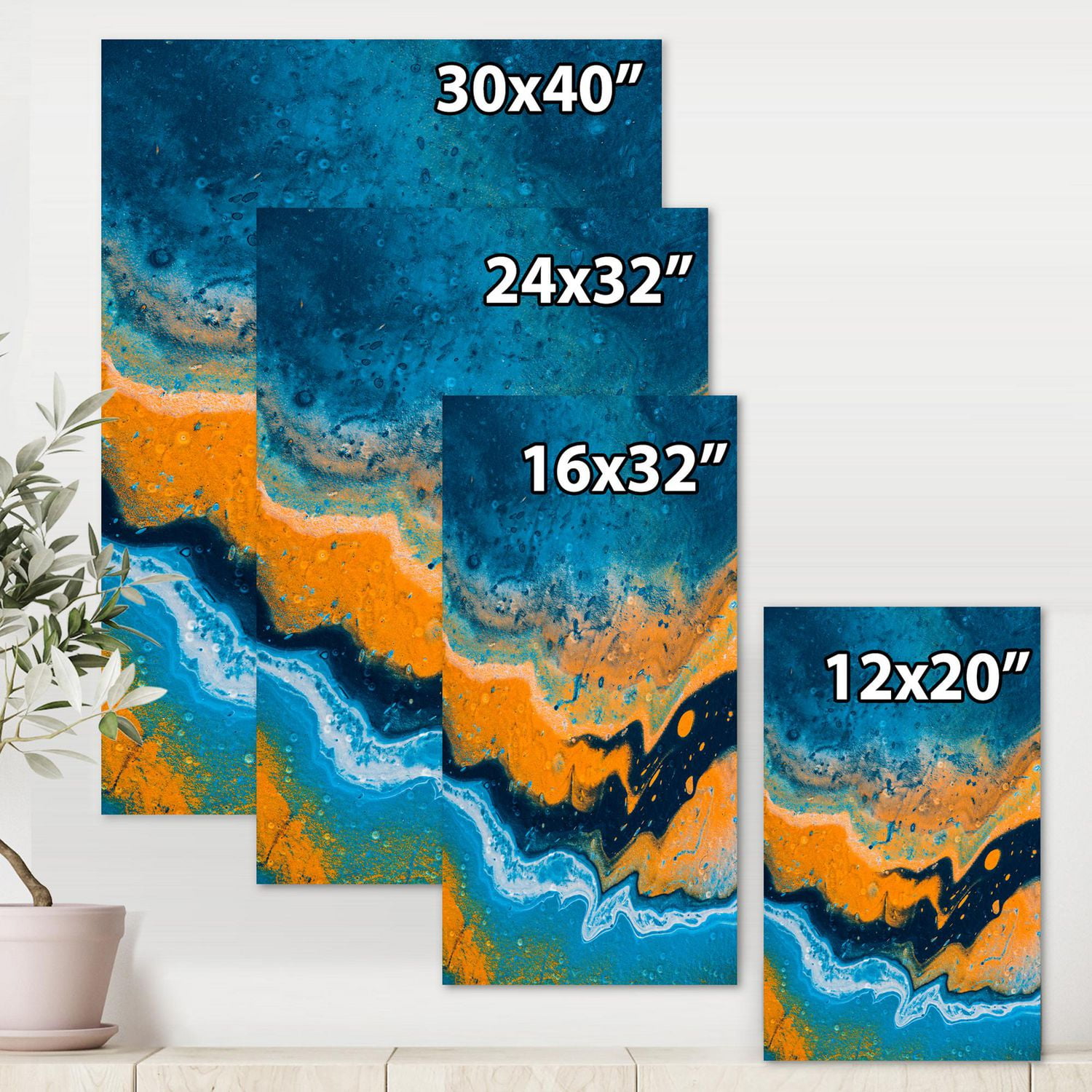 Designart Composition Abstraite En Marbre En Bleu Et Orange IV Art mural sur toile