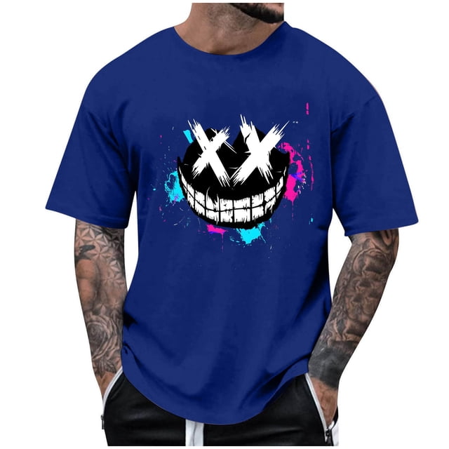 Zemub T-shirt Imprimé à Col Rond pour Homme, Mode Estivale Décontractée (Bleu, TG)