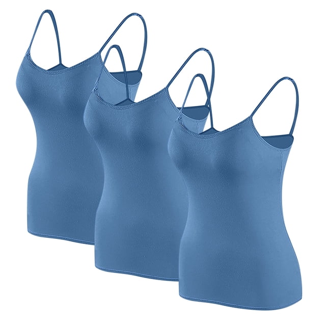 Timegard Camisoles pour Femmes 3 Pcs avec Soutien-Gorge Intégré Col Rond Bretelles Spaghetti Ajustées Douces Maillots de Corps Décontractés Hauts de Pyjama